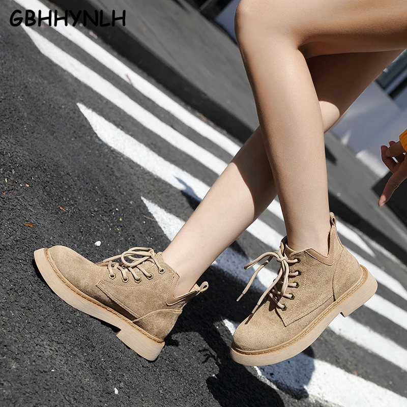 

GBHHYNLH Round Toe Ankle Boots For Women Lace up Black Color Female Boots Warm Fur Plush Insole Classic Style Women Shoes LJA808