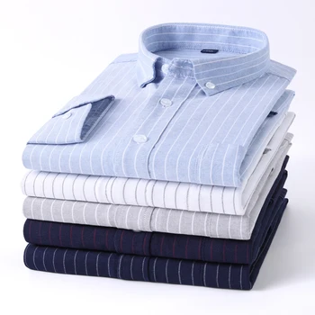 

2020 Mens Wear Oxford Striped Shirt Casual Long Sleeve 100% Pure Cotton Work Shirt Spring Soft Male Social Business Dress Shirts