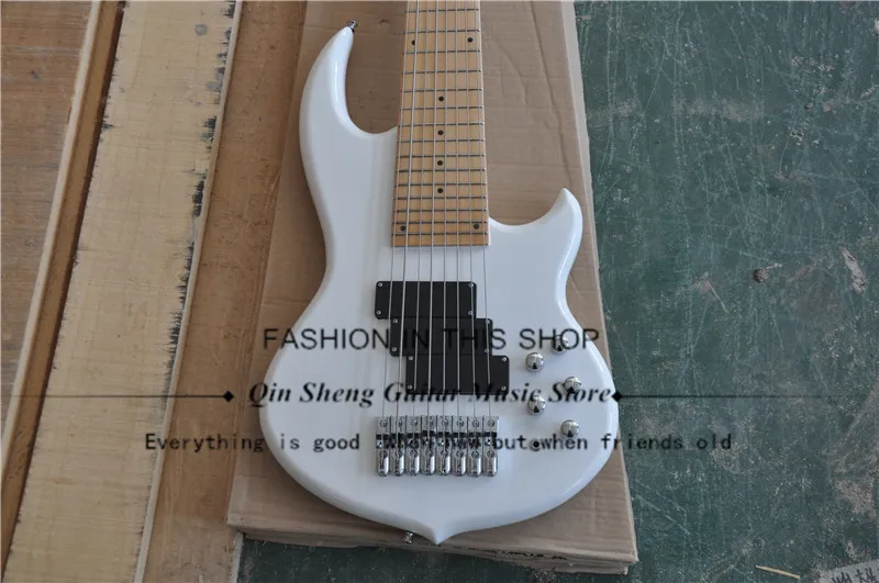 Бесплатная доставка 8 струн белая черная электрическая бас-гитара с кленовым