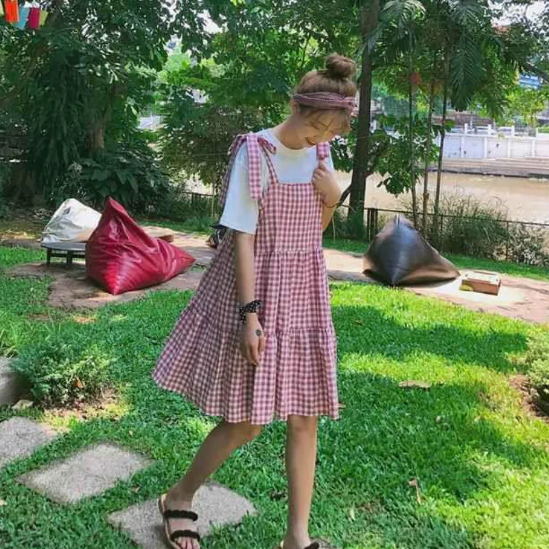 Plaid Pleated Bow Midi Sweet Girls Dress - 9 - Kawaii Mix
