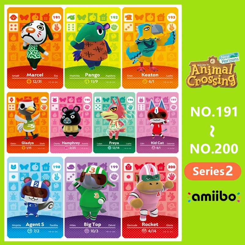 Tarjeta NFC de Animal croxxxing n. ° 191 ~ 200, Chip Ntag215 de Villager, Serie 2 para NS Switch 3DS