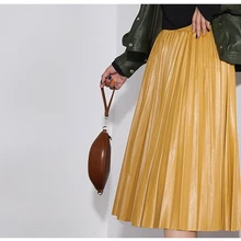 Модная однотонная плиссированная юбка из искусственной кожи с высокой талией