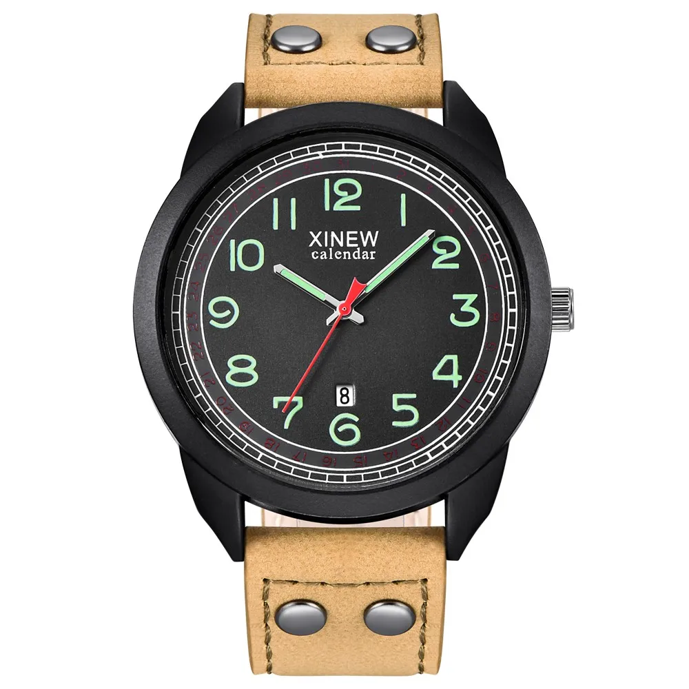 Casual Men's Sport Watches Masculino Fashion Luminous Quartz Watch Waterproof Leather Strap Band Relogio Masculino Reloj Hombre