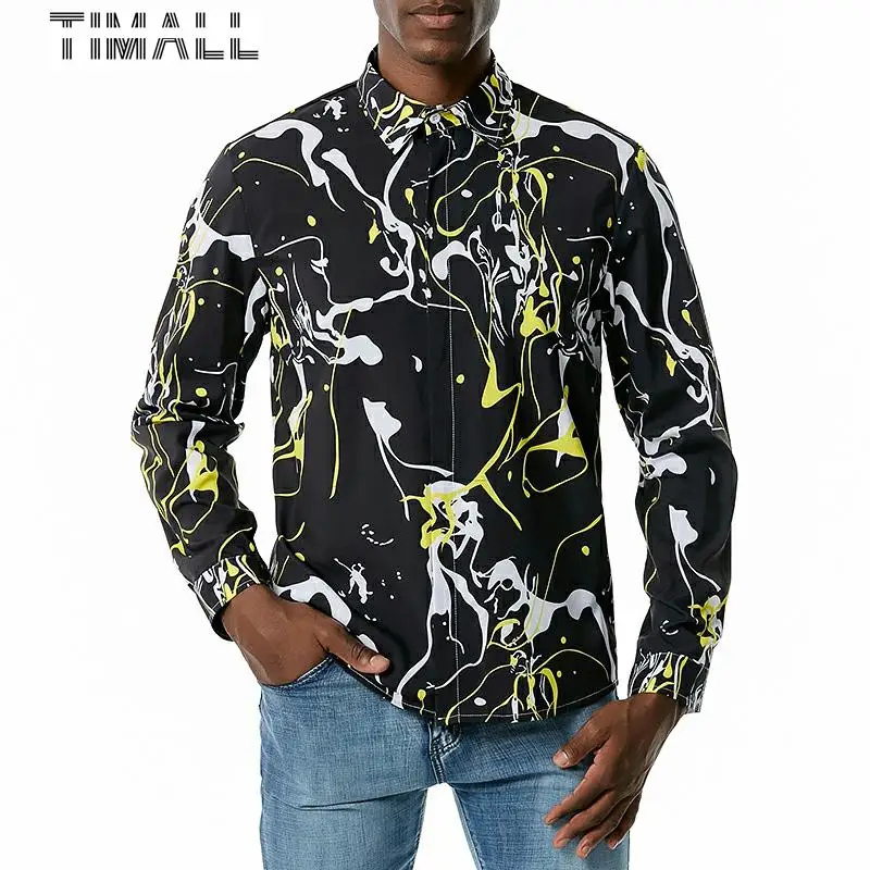 

Men Hip Hop Designer Shirts New Graffiti Printed Long Sleeve Harajuku Shirt Mens Club Camisa Social Masculina US SIZE