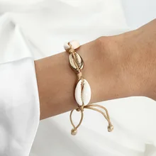 Новые модные ювелирные изделия в европейском и американском стиле, простой металлический сплав, натуральная оболочка кофейного цвета, Плетеный веревочный браслет