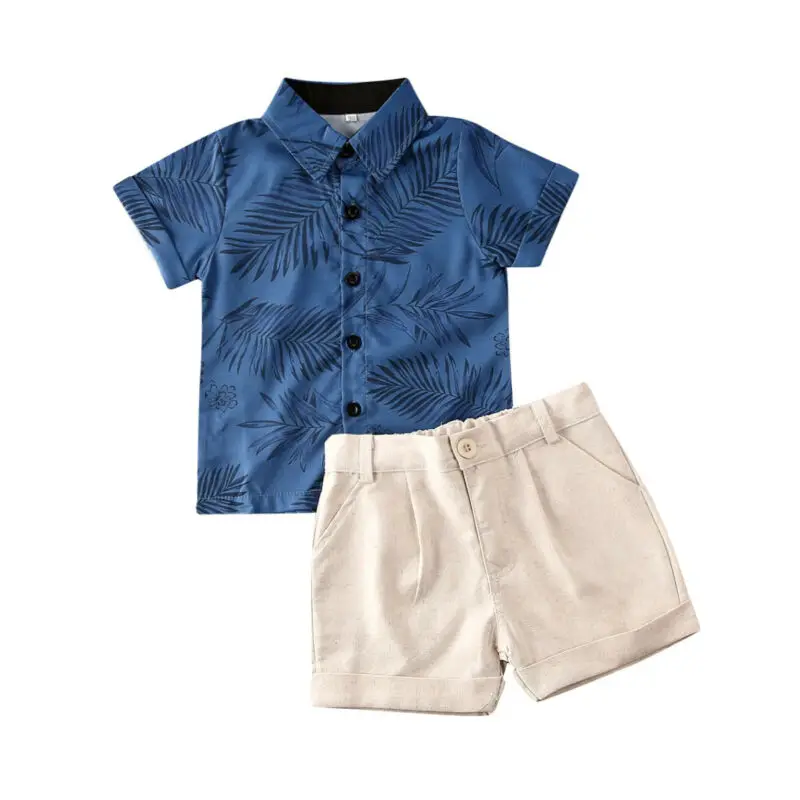 New Toddler Kids Baby Boy Gentleman Formal Suit Flower Shirt Tops Short Pants Set |