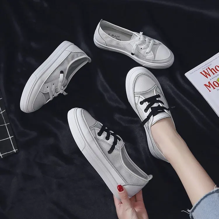 

Online Celebrity Elastic White Shoes Women's 2019 Spring Breathable New Style Korean-style Versatile Shoes Flat Anti-slip Shoes