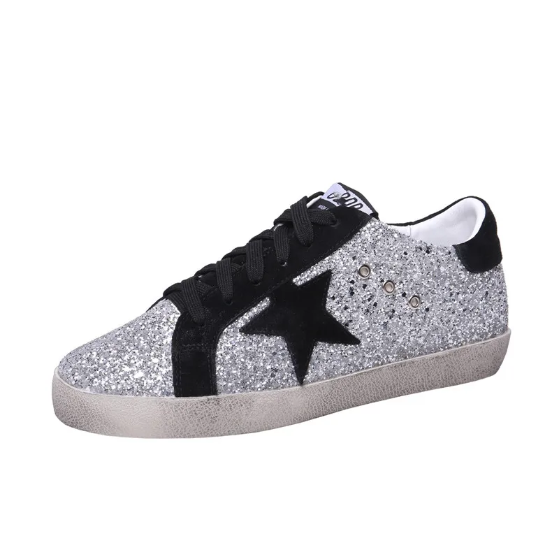 

European Station 2019 new shiny silver sequins golden shallot sneakers small dirty shoes star-set sequined men's and women's sne