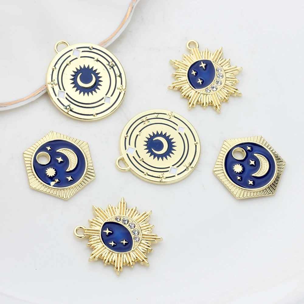 

Zinc Alloy Enamel Charms Blue Star Moon Universe Charms 6pcs/lot For DIY Fashion Jewelry Making Finding Accessories