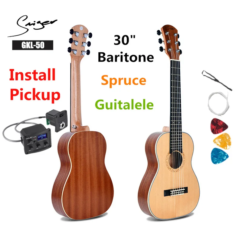Guitalele Guilele 30 дюймов Ель из красного дерева мини электрический баритон