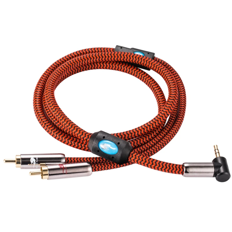 Kabel Audio Hifi 90 stopni złącze Mini Jack 3.5 do podwójnego RCA do słuchawek samochodowych głośnik komórkowy kabel ekranujący 1M 3M 5M 8M 10M 12M