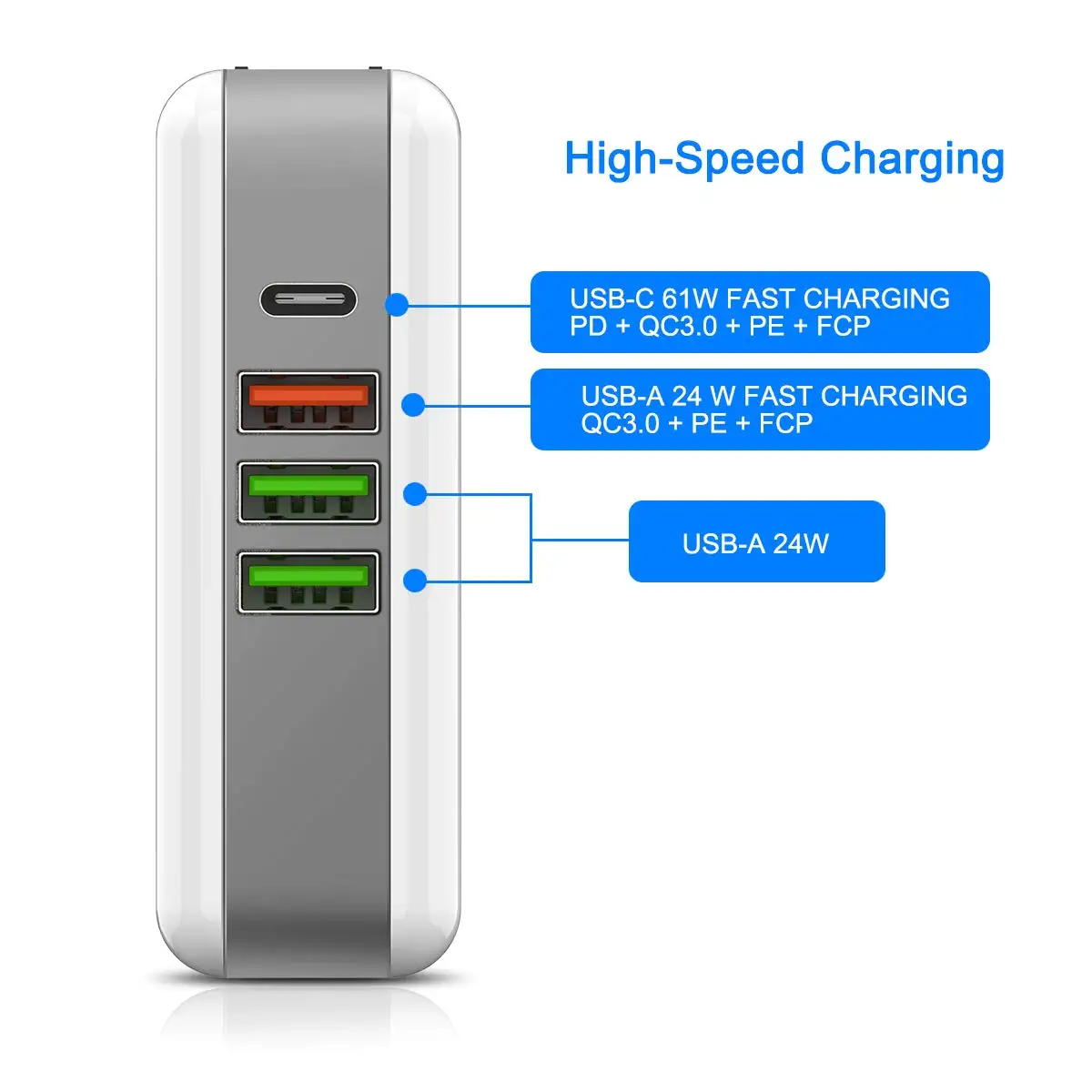 Настенное зарядное устройство USB C, 4 порта, 61 Вт, зарядное устройство usb type C PD, совместимо с MacBook iPhone Xs