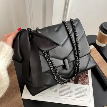 

Vintage Large Tote bag 2020 Fashion New High quality PU Leather Women's Designer Handbag Ribbon Chain Shoulder Messenger Bag
