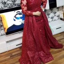 Формальные Вечерние платья с блестками кружева русалка аппликации Съемная vestidos Дубай Саудовская арабское вечернее платье Выпускное Платье