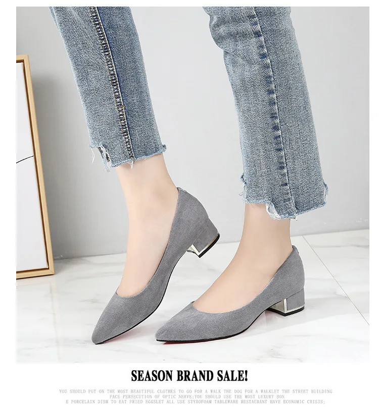 Big Size 34-43 Women Suede Leather Shoes 3.5CM High Heels Ladies Dress Work Shoes Slip On Pumps Woman Square Heels Wedding Shoes