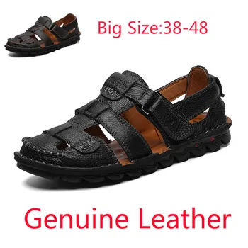 

Big Size 38-48 mens sandles Classic Men's Sandals Summer Shoes Soft Beach Slippers Men Genuine Leather Outdoor Man Roman Sandal