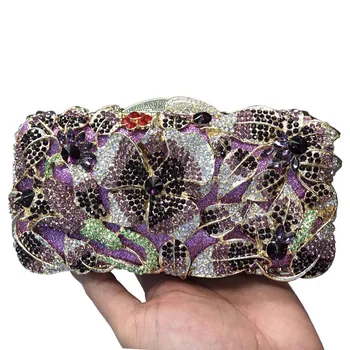 

New Crystal Clutch Evening Bag for Women Metal Floral Ladies Evening Bags Wedding Party Chain Shoulder Bag Diamond Luxury Bag