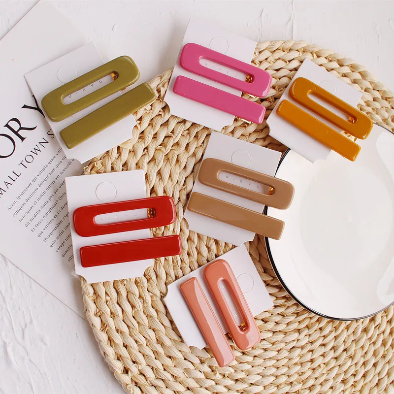 

2Pcs/Set New Ins Fashion Acetate Geometric Hair Clips Set Korean Women Resin Acrylic Barrette Hair Clip Pin Hair Accessories