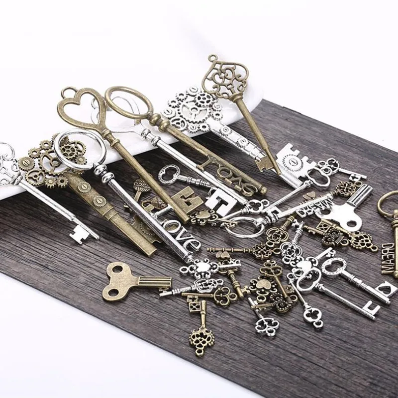 Mixed bronze silver 40 шт./лот античная бронза/серебро Винтаж Скелет ключи Шарм Набор DIY аксессуары ручной работы ожерелье Подвески для изготовления бижутерии поставка - Окраска металла: Mixed bronze silver