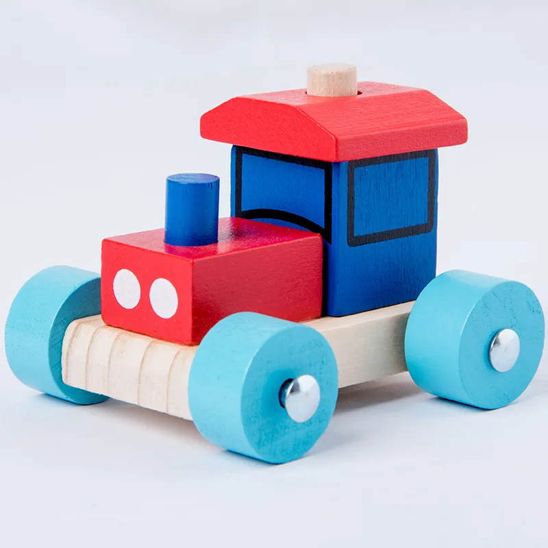 Детские развивающие игрушки для детей маленький поезд деревянные блоки красочные разборки и сборки строительный блок игрушка автомобиль подарок