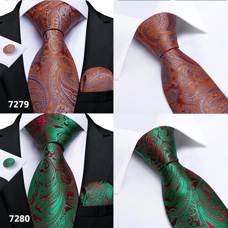 Мужской галстук, золотые, синие, красные, зеленые с пейсли, качественный Шелковый Свадебный галстук для мужчин, запонки, деловой Подарочный галстук, набор, дизайнерские вечерние