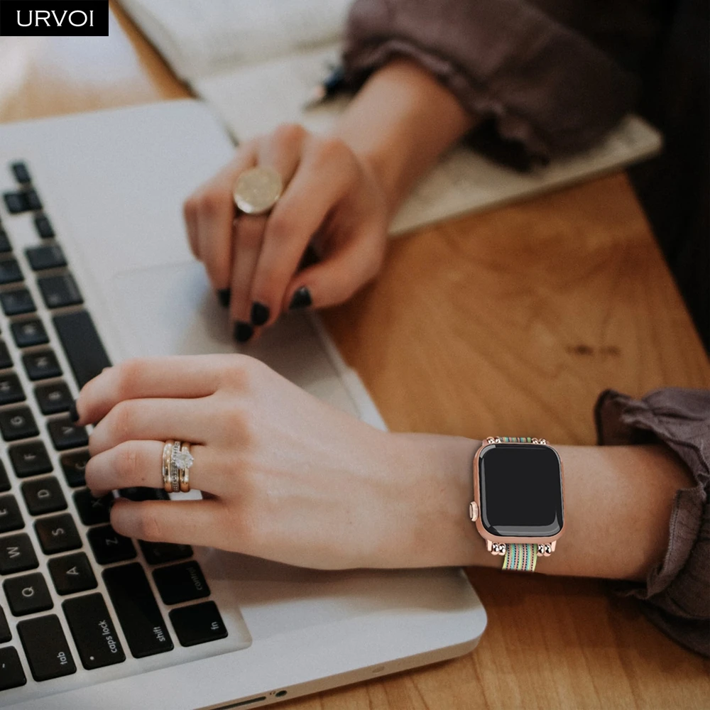 URVOI полотно холста для Apple Watch series 54 321 ремешок Ткань запястье для iwatch тонкий запястье современный дизайн подарок для девушек женщин