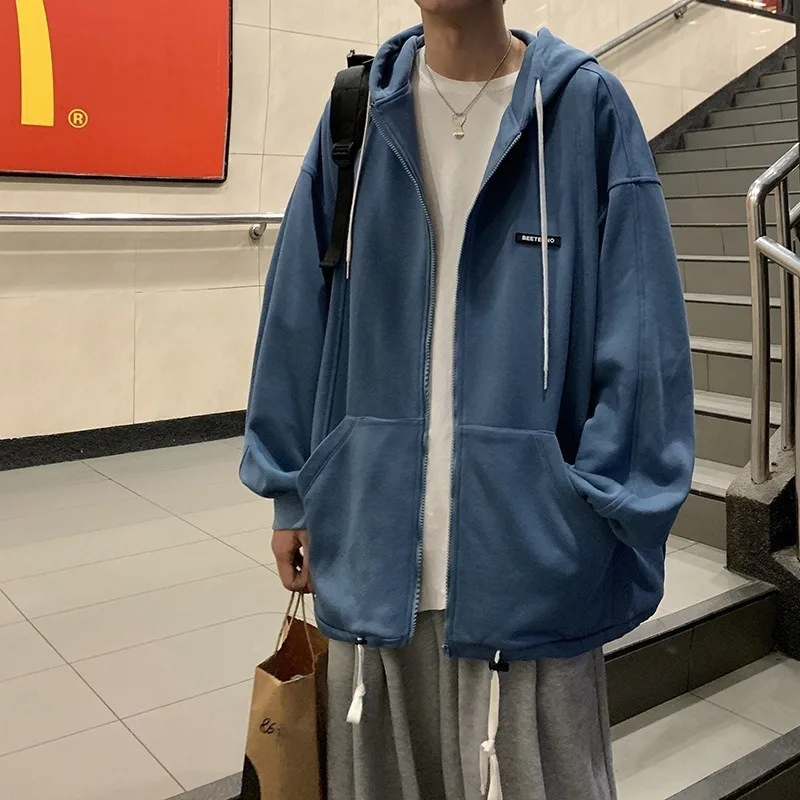 

Autumn sweater men's hooded cardigan Korean style trend student hip-hop sports ins Hong Kong style casual top men clothing