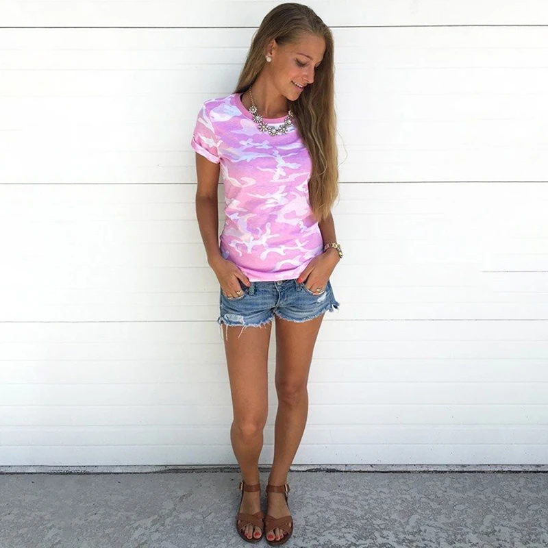 Fashion T-shirt Female Blusa Tumblr Camouflage Prints Tops Short Sleeves Women T Shirt Military Uniform Casual Top Tees HO938111
