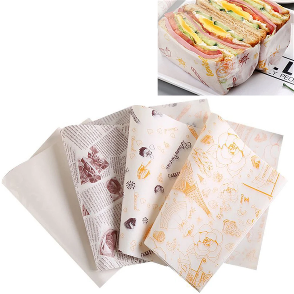 100 Pcs/set Creative Gold love Sandwich Wrapping Paper Grease-proof Baking Wax Paper For Bakery Hamburger Soap Candy