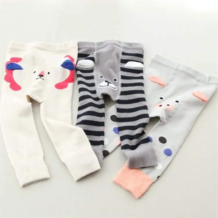 Spring And Autumn Children Pp Pants Cute Cartoon Bear Capri Infants Big Pp Pants Knitted Stripes