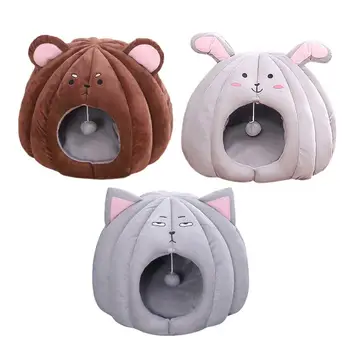 

Warm Cat Pet Bed Soft Nest Kennel Kitten Bed House Sleeping Bag Pets Winter Warm Cozy House Cave Washable Cat House with Ball