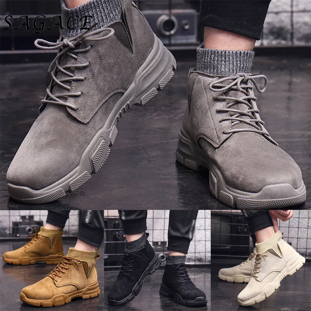 SAGACE/обувь мужские мотоциклетные ботинки; большие размеры; ботильоны на шнуровке; мужские повседневные резиновые кроссовки; уличные зимние ботинки; Мужская обувь из флока