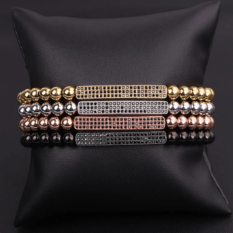 High Quality Stainless Steel Beads Cubic Zirconia Charm Friendship Beaded Bracelet Men Jewelry Gift - Image 2