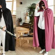 Высокое качество хлопок и лен плащ Ретро Мужская одежда пальто hanfu плащ с капюшоном ветровка Косплей Черный Паладины кунг-фу ушу накидка