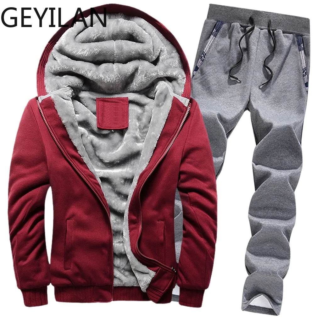 

Causal Tracksuits Men Set hooded Thicken Fleece Hoodies + Sweatpant 2019 Winter Spring Sweatshirt Sportswear Male Letter Print