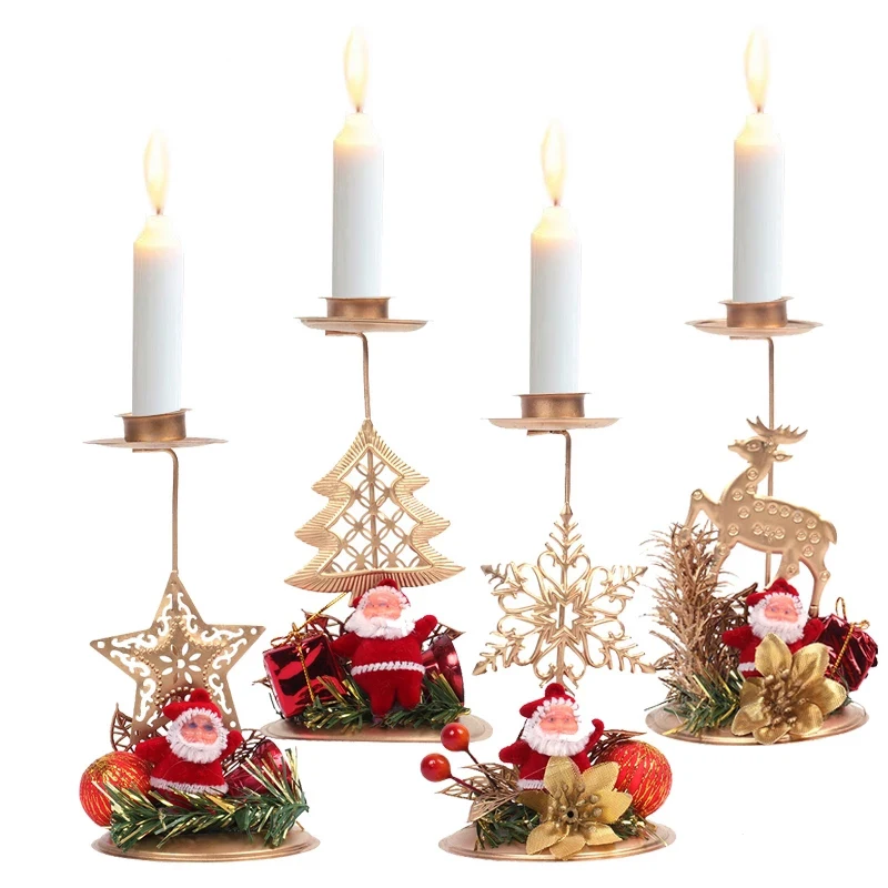 2022 Christmas Candle Holder Santa Claus elk Star Candlestick New Year Table Ornaments Xmas Gift Merry Decor For home | Дом и сад