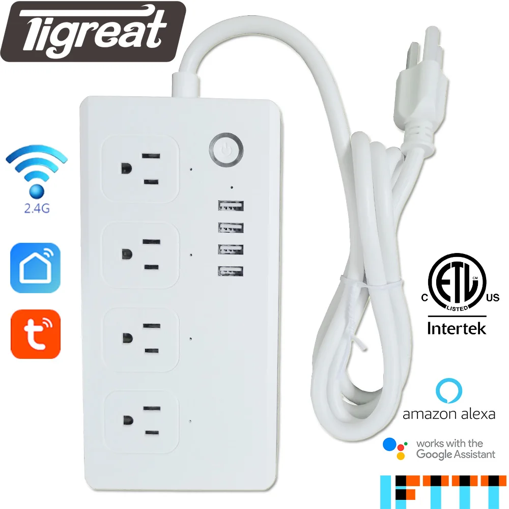 Tigreat Смарт Мощность полоса Wi Fi США 4 USB Зарядное устройство сетевую розетку Таймер