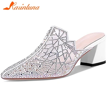 

Karinluna 2020 New Arrivals Sequined Cloth INS Shoes Woman Sandals Slip On Thick Heels Crystal Sandals Women Shoes Footwear