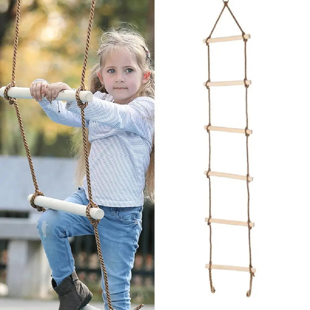 

Climbing Rope for Kids (69") 5 Wooden Steps Playground Climbing Game Swing Rope Ladder Kids Sport Playing Equipment