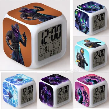 

fortnights Alarm Clock Light Fortnites Kid Cartoon Figure Fortress Night Digital Clock 7Colors Change Date Bedroom Led Clock
