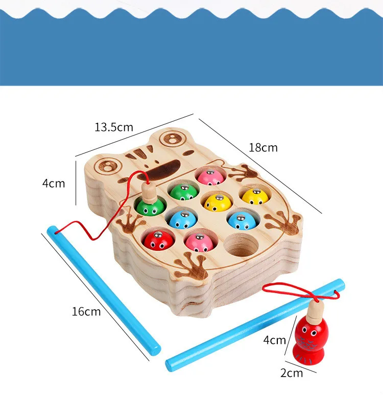 Деревянный двойной полюс Магнитная лягушка рыболовная игрушка Монтессори ручной глаз координационный Фокус Обучение детей деревянные обучающие средства