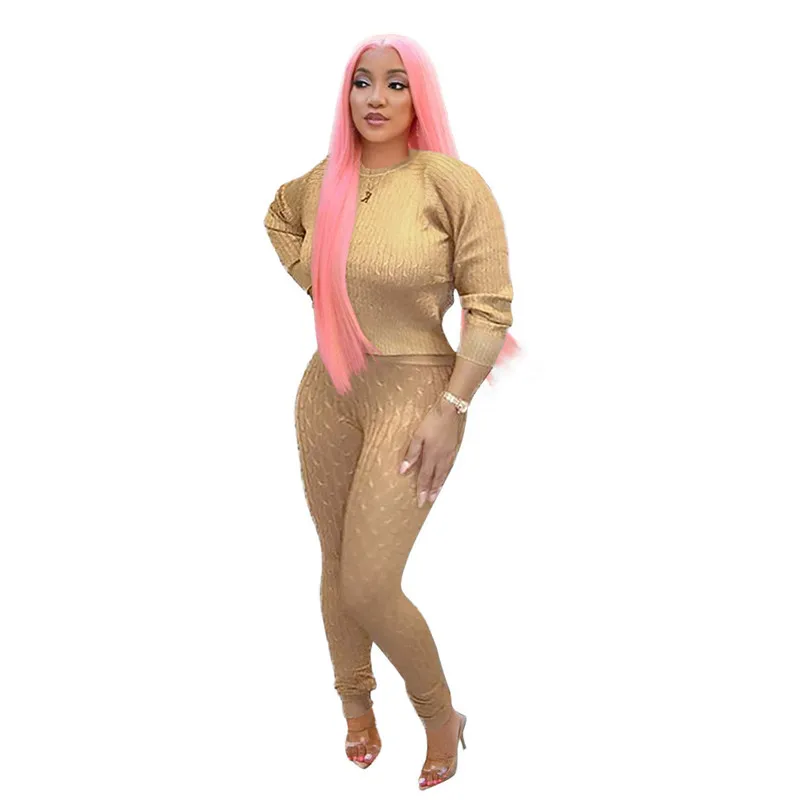 ANJAMANOR свитер комплект из двух предметов: Топ и штаны размера плюс вязаные зимне-осенние комплекты Mujer для отдыха костюм сексуальный костюм D52-BA29
