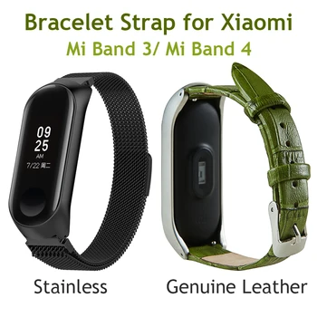 

Genuine Leather Bracelet for Xiaomi Mi Band 4 Wristband Stainless Milanese Strap for Xiaomi Mi Band 3 Bands Business Woman Man