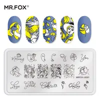 MRFOX Template Cat Animal Face LINE Designs Nail Stamping Plate Image Manicure Artist Nail Kit Beauty Design Women Breast 1