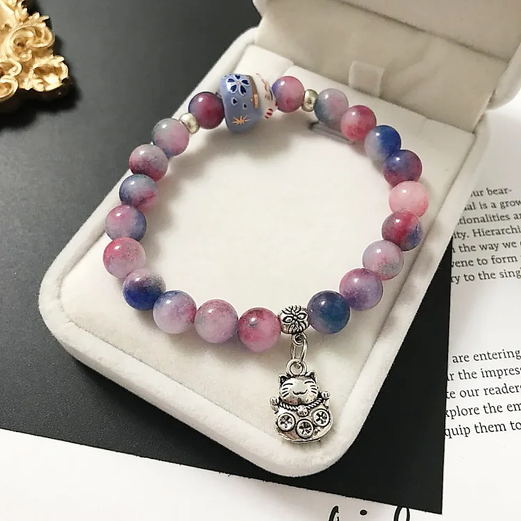 Модные женские красочные бисерные браслеты Lucky Cat OL, браслеты со стеклянными шариками и кристаллами для девочек Kawaii, повседневные Розовые ювелирные изделия высокого качества - Окраска металла: 6