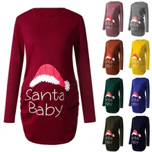 Рождественская Одежда для беременных женщин с принтом сбоку и рюшами; топ с рукавом 3/4 для беременных; Одежда для беременных; Ropa Embarazada