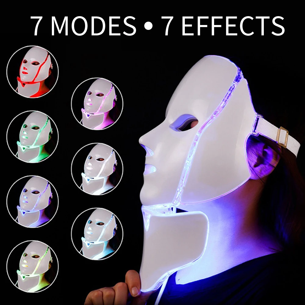Terapia de Luz Remoção da Pele Máscara Facial Cores Coreano Fóton Terapia Rugas Acne Rejuvenescimento Pescoço Beleza Led 7 7 Led máscara facial 7 cores coreano fóton