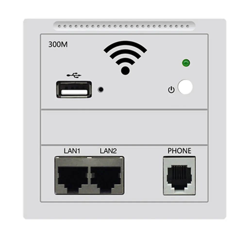 Настенный беспроводной маршрутизатор 300 Мбит/с, аксессуары для отелей, usb зарядка, двойная LAN, Wi-Fi розетка, ABS 86 панель, ac220в, расширитель, повторитель - Цвет: Белый