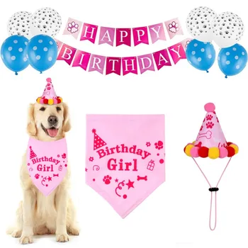 

Pet Dogs Birthday Party Decor Adjustable Pet Cat Dog Bandana Hat Banner Balloons Accessories Pet Festival DIY Decor Supplies
