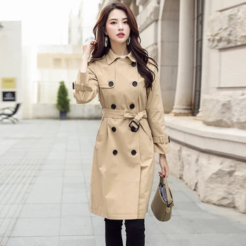 

Ailegogo New Spring Long Trench Coat Women Casual Slim Double Breasted Epaulet OL M-2XL Coat Female Tops Clothing